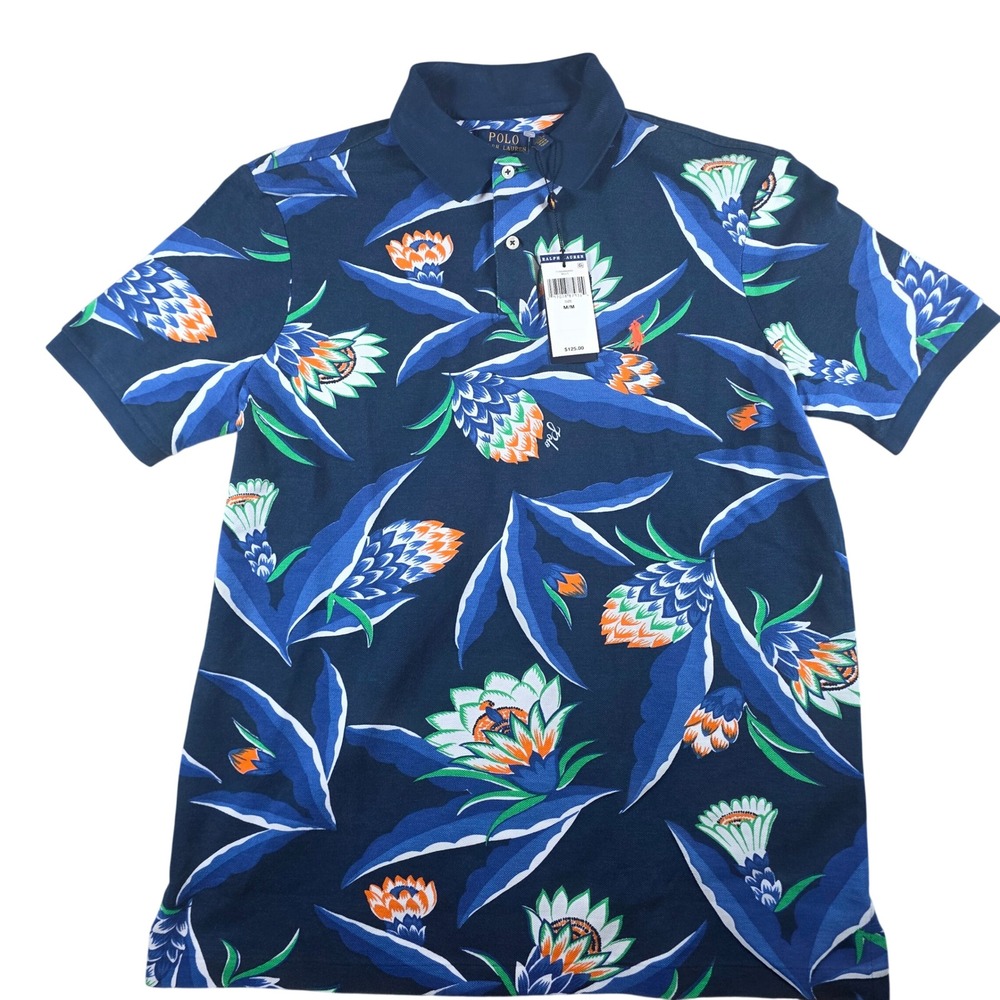 NWT Polo Ralph Lauren Men's Tropical Floral Polo Shirt Size Medium Blue $125 - Picture 2 of 9